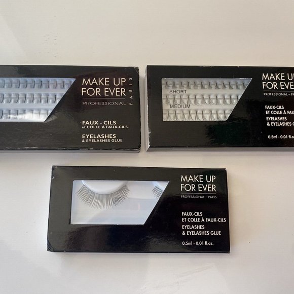 Make Up For Ever Set 3 False Eyelashes Black Strip#106 Clusters#155 Single#101 - Picture 1 of 8